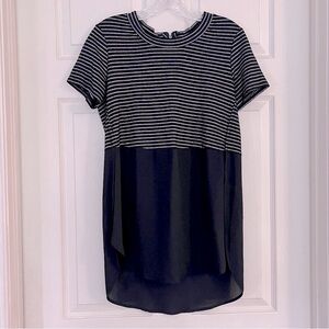 Mossimo Mixed Media Black & Silver Stripe High Lo Tunic Length Top, Size S